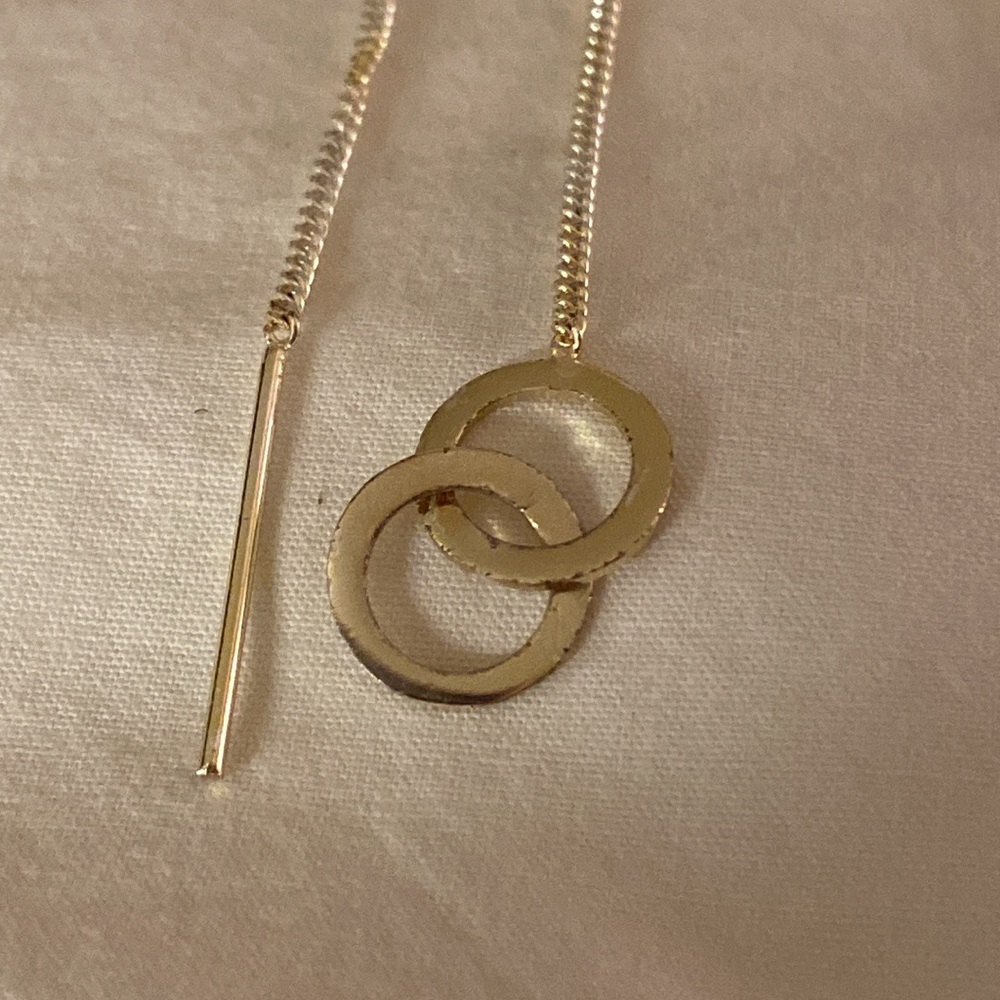 Silver Double Ring Thread Dangle Earrings - image 3